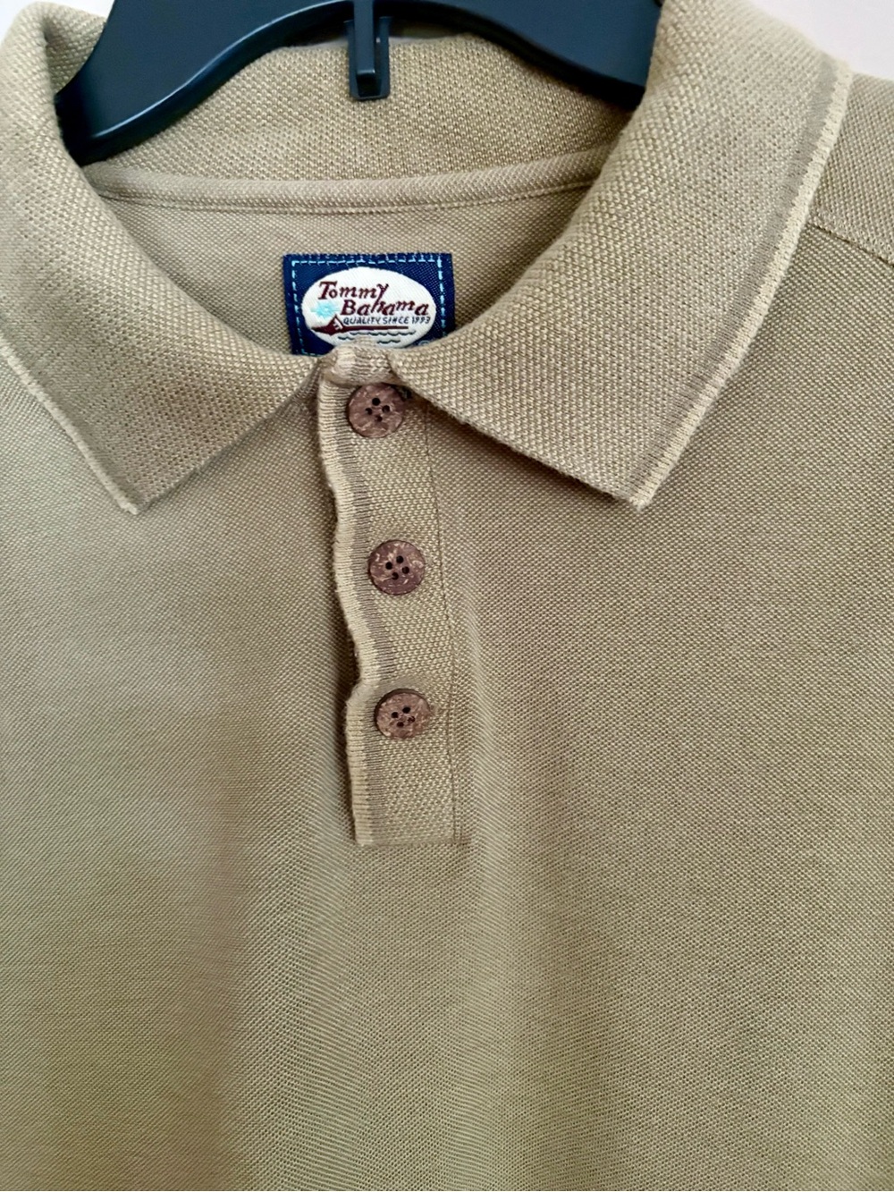 Tommy Bahama Men's Light Tan Polo with Wooden Buttons